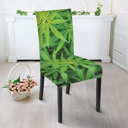 Green Pot Leaf Print Dining Chair Slipcover