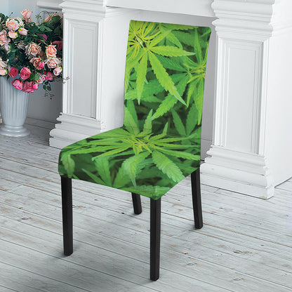 Green Pot Leaf Print Dining Chair Slipcover
