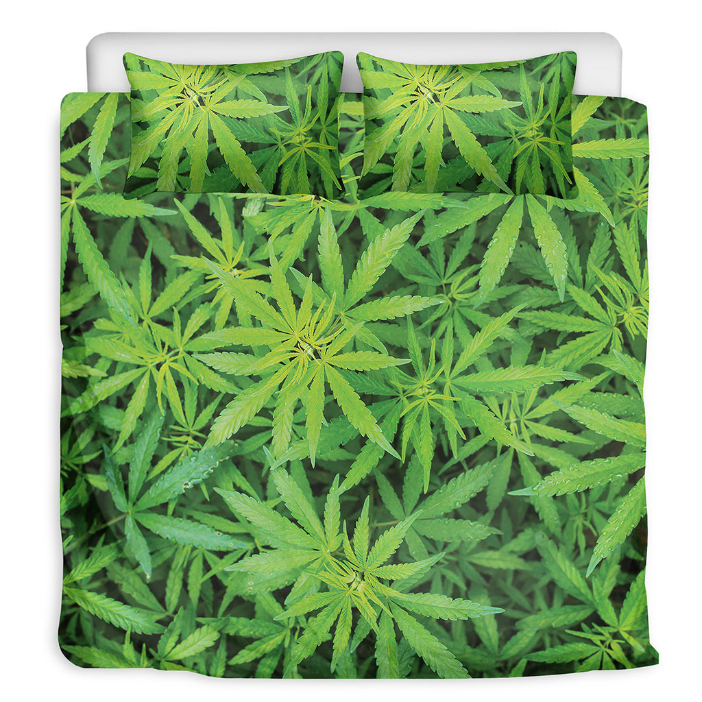 Green Pot Leaf Print Duvet Cover Bedding Set