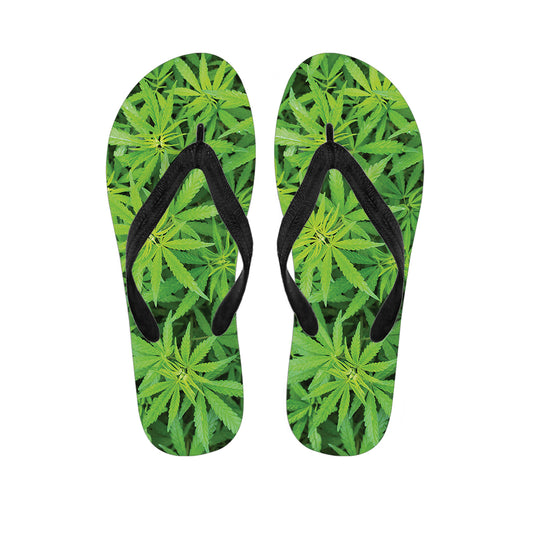 Green Pot Leaf Print Flip Flops