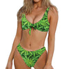 Green Pot Leaf Print Front Bow Tie Bikini