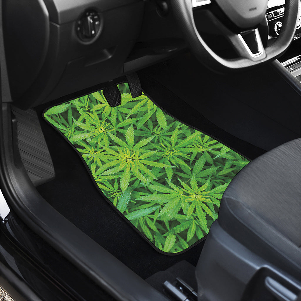 Green Pot Leaf Print Front Car Floor Mats