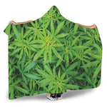 Green Pot Leaf Print Hooded Blanket