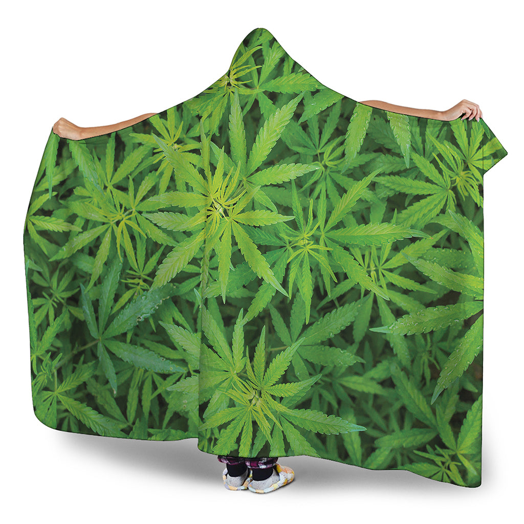Green Pot Leaf Print Hooded Blanket