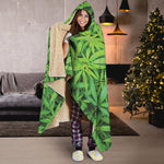 Green Pot Leaf Print Hooded Blanket
