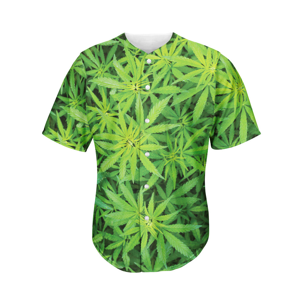 Green Pot Leaf Print Men's Baseball Jersey