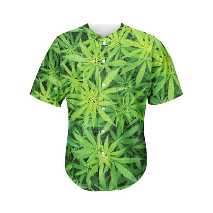 Green Pot Leaf Print Men's Baseball Jersey
