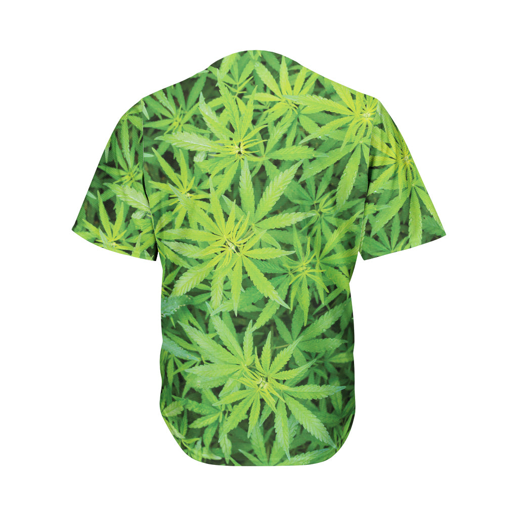 Green Pot Leaf Print Men's Baseball Jersey