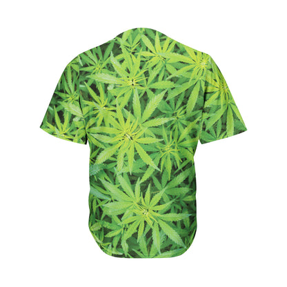 Green Pot Leaf Print Men's Baseball Jersey
