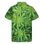 Green Pot Leaf Print Men's Short Sleeve Shirt