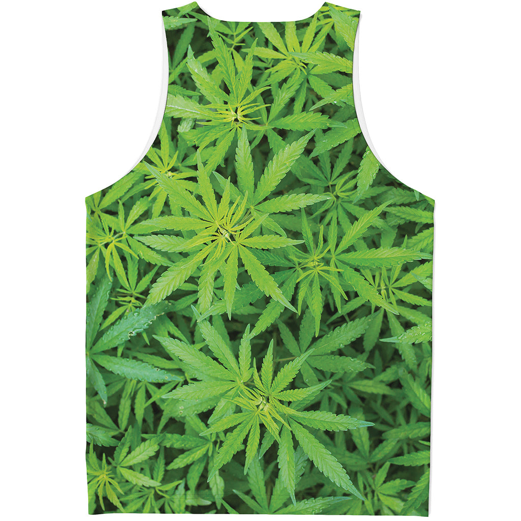 Green Pot Leaf Print Men's Tank Top