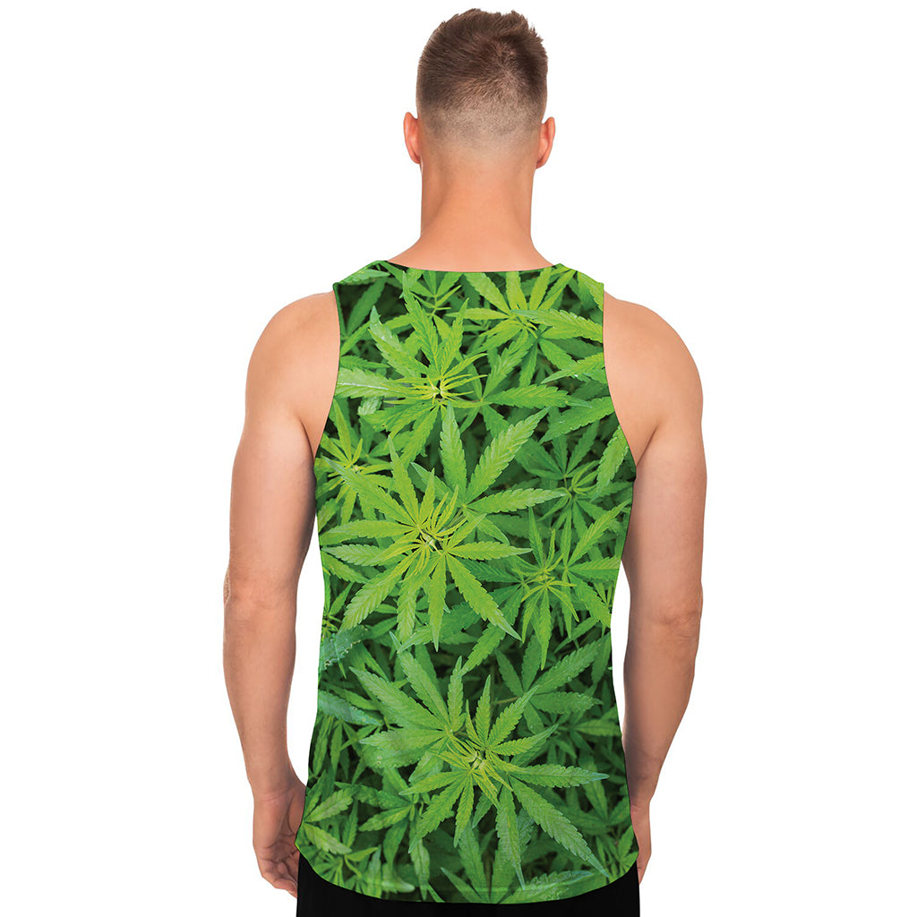 Green Pot Leaf Print Men's Tank Top