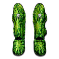 Green Pot Leaf Print Muay Thai Shin Guards