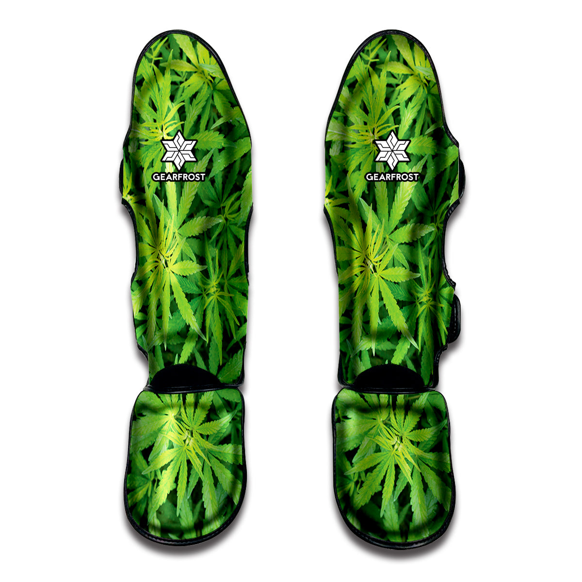 Green Pot Leaf Print Muay Thai Shin Guard