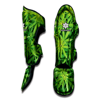 Green Pot Leaf Print Muay Thai Shin Guard