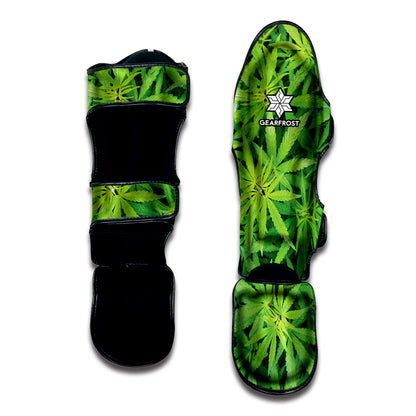 Green Pot Leaf Print Muay Thai Shin Guard