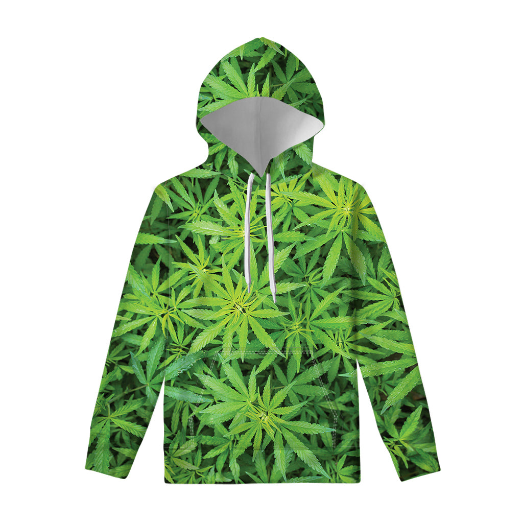 Green Pot Leaf Print Pullover Hoodie