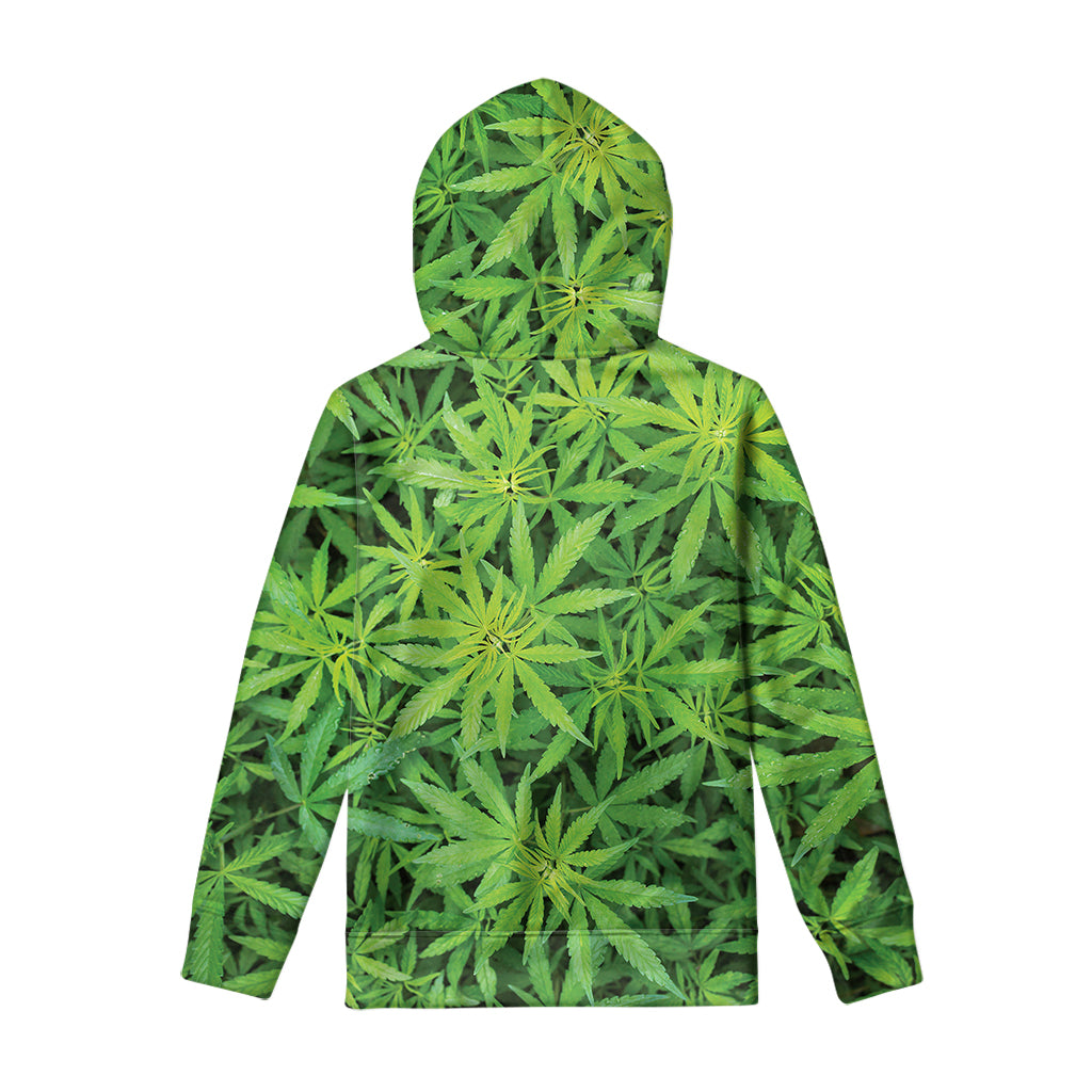 Green Pot Leaf Print Pullover Hoodie