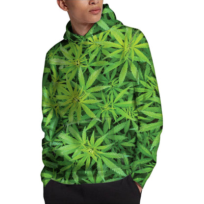 Green Pot Leaf Print Pullover Hoodie
