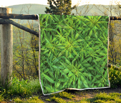 Green Pot Leaf Print Quilt