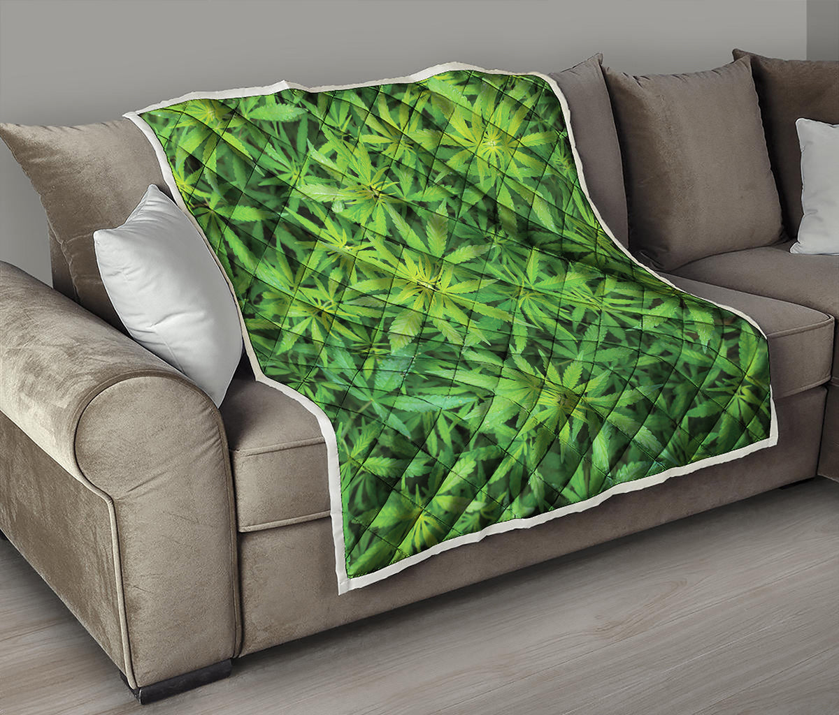 Green Pot Leaf Print Quilt