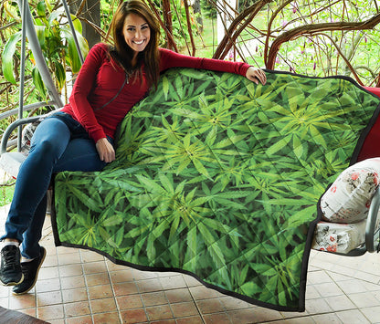 Green Pot Leaf Print Quilt