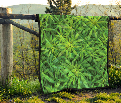 Green Pot Leaf Print Quilt
