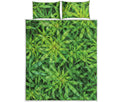 Green Pot Leaf Print Quilt Bed Set