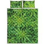 Green Pot Leaf Print Quilt Bed Set