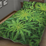 Green Pot Leaf Print Quilt Bed Set
