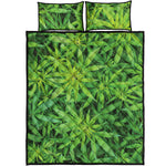 Green Pot Leaf Print Quilt Bed Set