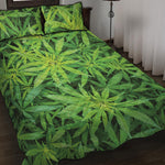Green Pot Leaf Print Quilt Bed Set