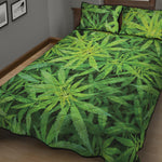 Green Pot Leaf Print Quilt Bed Set