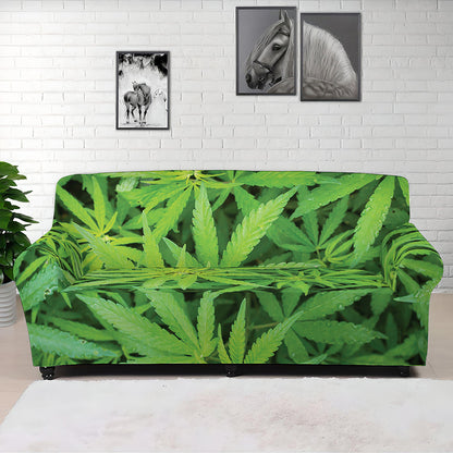 Green Pot Leaf Print Sofa Cover