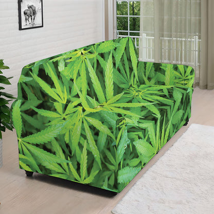 Green Pot Leaf Print Sofa Cover
