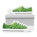Green Pot Leaf Print White Low Top Sneakers