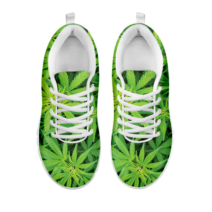 Green Pot Leaf Print White Sneakers