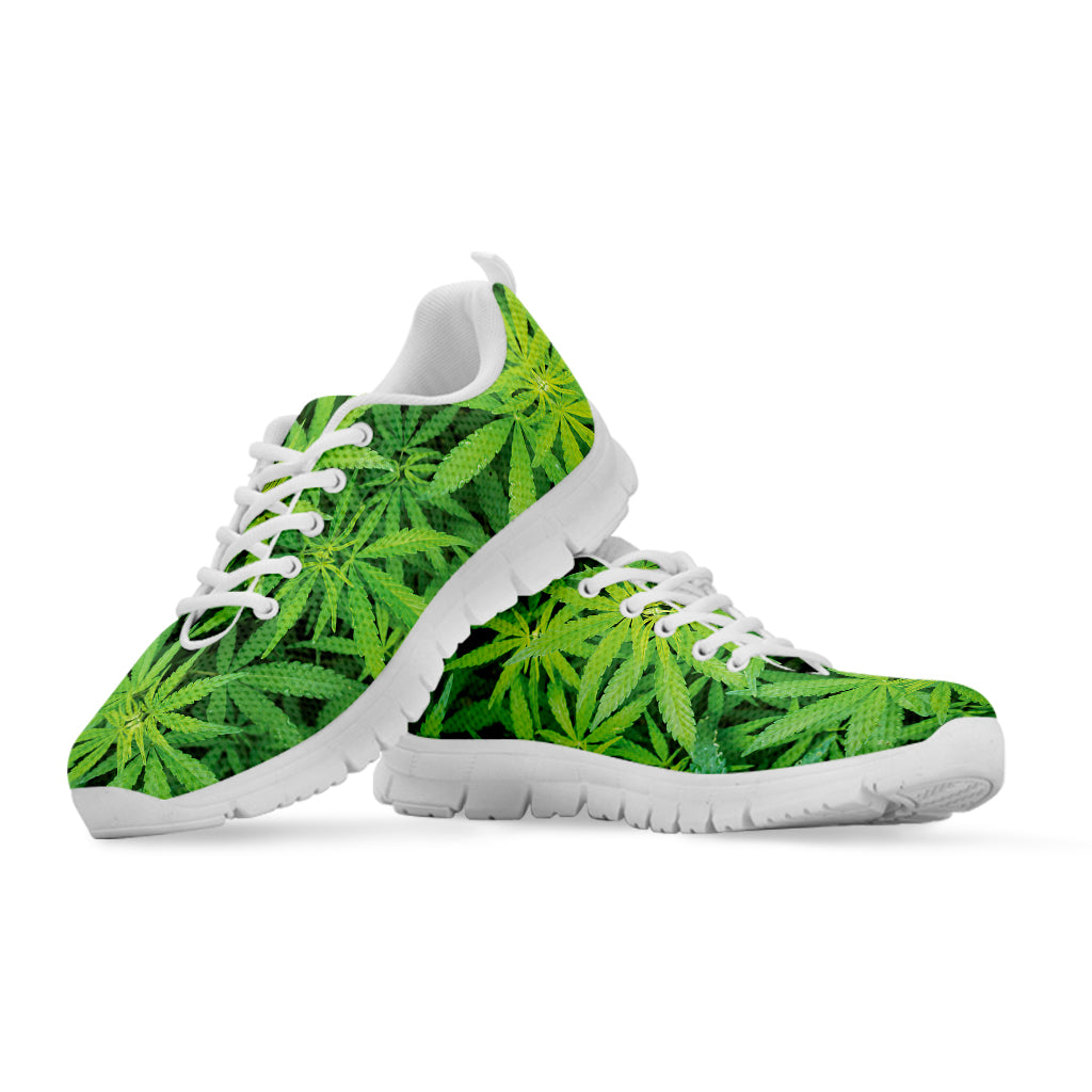 Green Pot Leaf Print White Sneakers