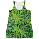 Green Pot Leaf Print Women's Racerback Tank Top