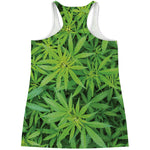 Green Pot Leaf Print Women's Racerback Tank Top