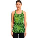 Green Pot Leaf Print Women's Racerback Tank Top
