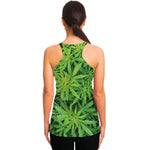 Green Pot Leaf Print Women's Racerback Tank Top