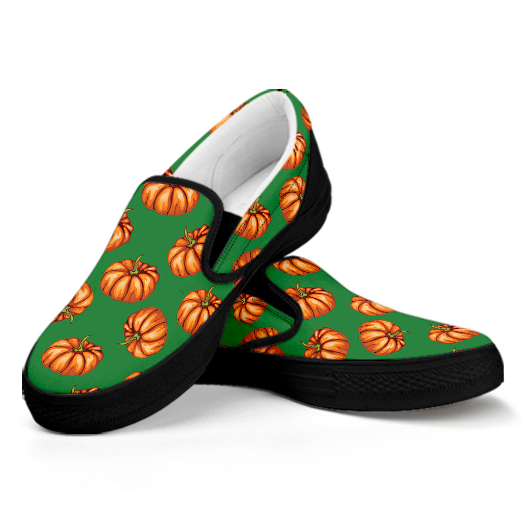 Green Pumpkin Pattern Print Black Slip On Shoes