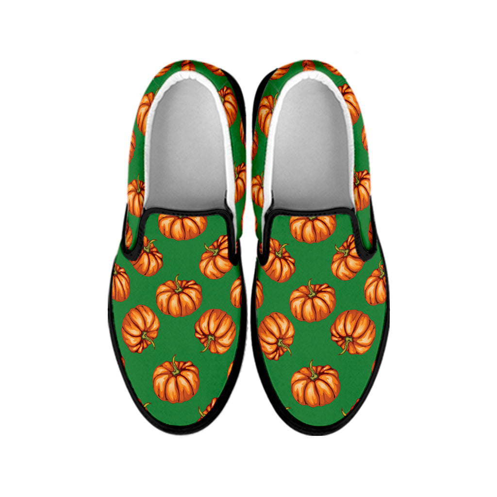 Green Pumpkin Pattern Print Black Slip On Shoes