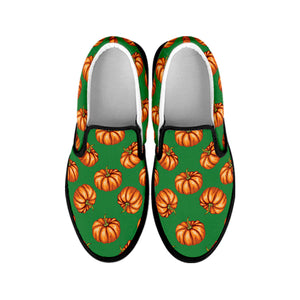 Green Pumpkin Pattern Print Black Slip On Shoes