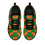 Green Pumpkin Pattern Print Black Sneakers