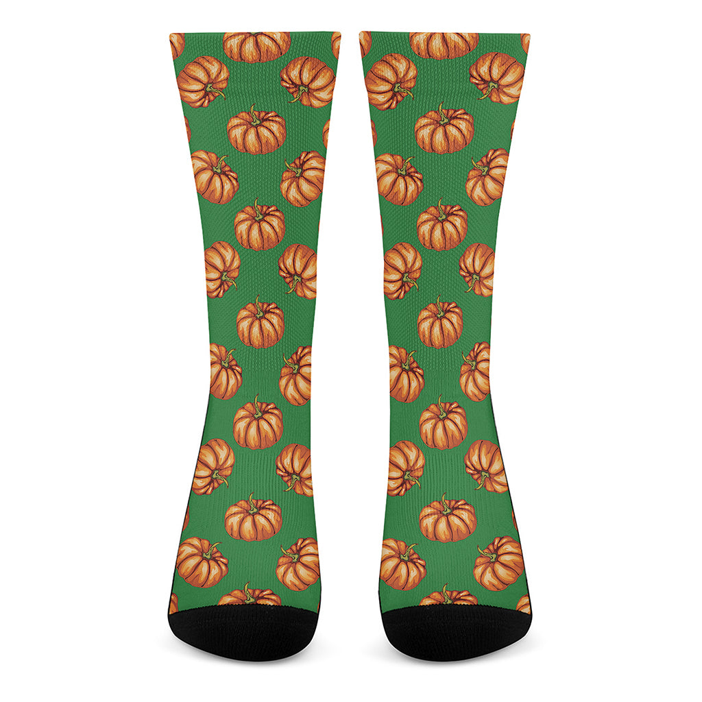 Green Pumpkin Pattern Print Crew Socks