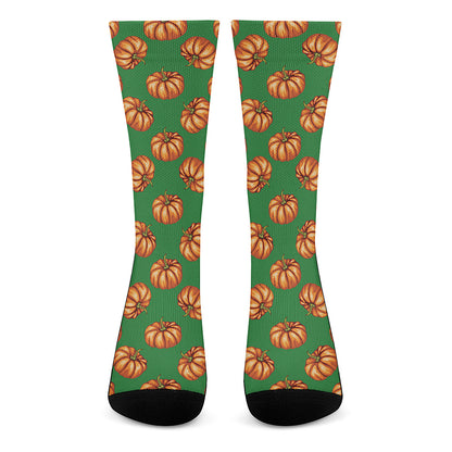 Green Pumpkin Pattern Print Crew Socks
