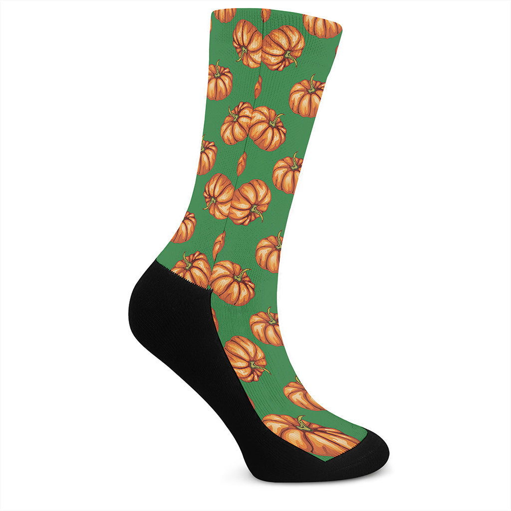 Green Pumpkin Pattern Print Crew Socks
