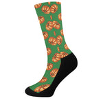 Green Pumpkin Pattern Print Crew Socks